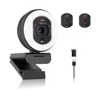 Angetube Webcam 4K con luz para PC, USB Streaming Cámara con 2 Micrófonos | Enfoque Automático TOF, 1080P@60FPS,Tapa de Privacidad Integrada,Compatible con Zoom, Skype, Google Meet, Portátiles y Mac