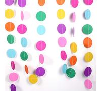 ANGGREK Guirnalda de Papel Redonda de 4 M, Círculos de Papel Colgantes Coloridos, Artesanal Cosido a Mano, Discos de 5 Cm para Boda, Fiesta de Cumpleaños, Aula, (Siete Colores)