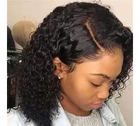 ANGGREK Peluca de Cabello Humano Rizado con Diadema de 14 Pulgadas, Diseño Suave y Transpirable, Ajuste Ajustable, Perfecta para Uso Diario y Eventos Especiales