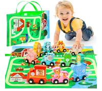 Anginne Tren Juguetes Niños 1 2 3 4 Años - Trenecito de Animales Granja de Madera con Alfombrilla para Guardar los Juegos - Montessori 1 Año, Brinquedos & Regalos Bebe, Regalo Niño 1-4 Años