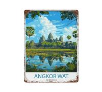 Angkor Wat Camboya antiguo templo Siem Reap monumento histórico arquitectura jemer, decoración de pared, arte de metal, póster moderno para decoración del hogar, bar, tienda, decoración vintage, 40 x