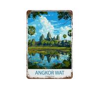 Angkor Wat Camboya antiguo templo Siem Reap monumento histórico arquitectura jemer, decoración de pared, arte de metal, póster moderno para decoración del hogar, bar, tienda, decoración vintage, 30 x