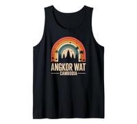 Angkor Wat Camboya, Arco Iris Retro y Divertido Templo Vintage Camiseta sin Mangas