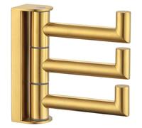 Angle Simple Gancho de toalla de 3 brazos cepillado dorado oscuro, soporte giratorio triple de acero inoxidable 304, gancho plegable para baño, montaje en pared