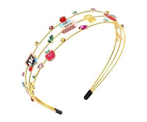 ANGLESJELL Diademas para profesora para mujer, diadema de libro de lápices, diadema de diamantes de imitación de cristal, accesorios para el cabello de profesor, trajes para el día del profesor