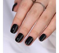 Anglicolor Uñas postizas,reusable uñas press on,negro uñas para pegar,32 uñas postizas cortas de gel suave,incluye pegamento para uñas,lima de uñas y barra de manicura (Black-A1, 32 piezas)