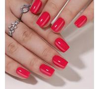 Anglicolor Uñas postizas,reusable uñas press on,rojo uñas para pegar,32 uñas postizas cortas de gel suave,incluye pegamento para uñas,lima de uñas y barra de manicura (Red-A4, 32 piezas)