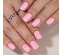 Anglicolor Uñas postizas,reusable uñas press on,rosa uñas para pegar,32 uñas postizas cortas de gel suave,incluye pegamento para uñas,lima de uñas y barra de manicura (Pink-A5, 32 piezas)