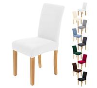 AngLink Juego de 4 fundas para silla, color marrón, elásticas, extraíbles, lavables, duraderas, universales, para comedor, hotel, banquete [blanco -Pack de 4]