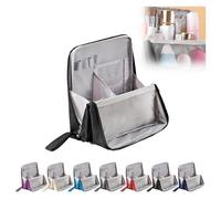 AngloCrate Bolsa organizadora de maquillaje vertical, multiusos, de gran capacidad, tela Oxford, bolsa de maquillaje de pie, con capa de división, impermeable (negro)