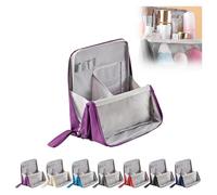 AngloCrate Bolsa organizadora de maquillaje vertical, multiusos, de gran capacidad, tela Oxford, bolsa de maquillaje de pie, con capa de división, impermeable (morado)