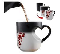 AngloCrate Taza mágica de cerámica con forma de corazón que cambia de color, taza de café de cerámica con mango en forma de corazón para el día de San Valentín, regalo romántico, que revela el diseño