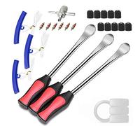 ANGNYA Desmontadores de Neumático Kits 29 cm, Palanca de Neumático de Moto, 3 Pcs Palancas de Neumáticos con 3 Protectores de llanta, 1 núcleo de válvula y 10 Tapas de neumáticos
