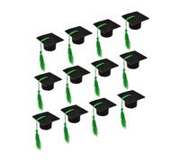 Angoily 12 Piezas 12 Mini Tapones para Botellas de Graduación Forma de Birrete Verde Flecos, Decoración para Ramos y Fiestas, Adorno Divertido para Botellas de Vino, Suministros para