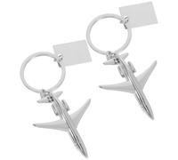 Angoily 2 Llaveros Metálicos Forma de Avión Plateados Llavero Creativo Metal Resistente Placa Personalizable Adorno Adecuado para Mochila Bolso y Obsequio para Aficionados Aviación