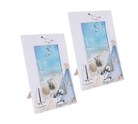 Angoily 2 Piezas Marco de Fotos Vintage Mediterráneo Madera Sólida Rústica Soporte de Mesa Estilo Americano Decoración Costera para Hogar y Oficina Protección Duradera para Recuerdos