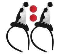 Angoily 2 Sombreros Pequeños Blancos y Negros 2 Narices Rojas de Espuma Tocado para Disfraz de Carnaval Halloween y Cosplay