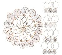 Angoily 26 Marcadores para Copas de Vino Letras A-Z Colgantes Decorativos de Aleación de Zinc Reutilizables para Fiestas Bodas y Reuniones Identificadores Pequeños para Bebidas