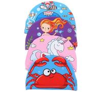 Angoily 4 Piezas Gorros de Natación de Tela Antideslizantes, Unisex, 4 | Flexible y Reutilizable, Cómodo al Llevar, para Niñas de 1 a 7 Años, Formas de Cangrejo, Unicornio, Sirena y Ballena