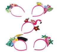 Angoily 5 Piezas Diademas de Flores Tropicales para Fiesta Luau Hawaiana, Diseño de Flamencos, Palmeras y Hojas de Palmera, Accesorios Ligeros para Cabello en Playa y Verano