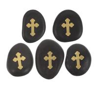 Angoily 5 Piezas Piedras de Oración Naturales 5 Piezas 4-6 Cm Cruces Grabadas Mini Negras para Rituales Cristianos, Favores de Bautismo y Decoración Espiritual Hogar