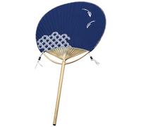 Angoily Abanico Plegable Vintage Chino de Bambú y Tejido Azul, Ligero y Elegante para Decoración Japonesa en Habitaciones Clásicas