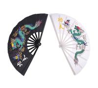 Angoily Abanicos Plegables de Plástico para Kung Fu y Tai Chi 2 Piezas Negro y Blanco Diseño Dragón Abanicos de Artes Marciales Chinos para Baile Festivales y Bodas