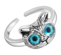 Angoily Anillo de Gato Ajustable para Mujer, Joya de Dedo Azul Ojos Decorativos, Diseño Abierto Vintage, Anillo Único de Moda para Obsequio y Uso Diario