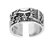 Angoily Anillo de Plata para Mujer Diseño Floral y Estilo Retro, Accesorio de Apertura Creativa para Eventos Sociales y Festivales