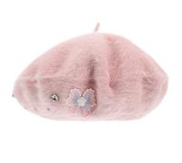 Angoily Boina de Felpa Cálida para Mujer, Boina de Otoño E Invierno Lazo Decorativo, Tamaño M (56-58 Cm), Gorro Francés Estilo Artista en Color Rosa para Climas Fríos