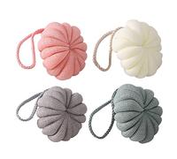 Angoily Bolas de Ducha Exfoliantes Elásticas 4 Unidades Colores Verde, Beige, Gris y Rosa, Esponjas de Malla Práctica para Baño y Limpieza Corporal, Accesorios de Baño para Cuidado