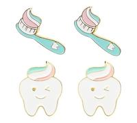 Angoily Broche de Esmalte Creativo en Forma de Diente y Cepillo de Dientes, Set de 4 Pines para Chaquetas y Mochilas, Accesorios Dentales Decorativos, Regalos Originales para Compañeros