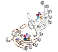 Angoily Broche Musical para Mujer 2 Unidades, Pin Decorativo de Nota Musical Incrustación de Cristales, Color Champán y Blanco, Accesorio Elegante para Vestido de Noche y Fiesta