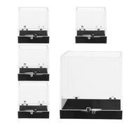 Angoily Caja de Exhibición para Minerales 5 Piezas Contenedor Cuadrado Transparente Base Negra Tamaños 4X35X35X35 MM y 1X68X68X68 MM Vitrina Tapa para Almacenamiento y Colección de