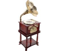 Angoily Caja de Música de Gramófono Vintage Tallada Creativa, Mini Caja Musical Retro para Decoración de Mesa, Diseño Compacto Marrón con Soporte, Melodías Clásicas, Obsequio Adecuado