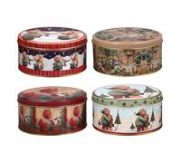 Angoily Caja Galletas Metalica Redonda, 4 Piezas Vajilla Navidad, Bote Galletas Navideña Para Pastel Pastelería, Bombonera Navideña, Tarro Tin Con Tapa Decoracion Navidad Mesa Cajas Para Retro