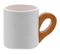 Angoily Cerámica de Color Claro con Mango de Bambú y Posavasos, Japonesa para Café y Té Grande, Adecuado para Hogar, Cafeterías y Desayuno, Set Creativo y Práctico