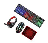 Angoily Combo Teclado y Ratón para Juegos Pc Auriculares y Alfombrilla, Diseño Compacto Luz Led De 3 Colores, Tacto y Duradero, Adecuado para Oficina y Gaming
