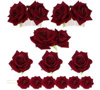 Angoily Conjunto de Tocado de Franela Rosas Simuladas en Vino Tinto Pinzas Cabello Delicadas para Bodas y Fiestas Adorno Floral Elegante para Cabello de Mujer Accesorio Duradero y