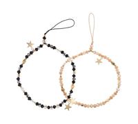 Angoily Correa de Muñeca para Celular 2 Piezas Colgante de Estrella de Cinco Puntas Cadena Antideslizante en Negro y Café Pulsera Ligera Pedrería para Teléfono Móvil Segura y Decorativa
