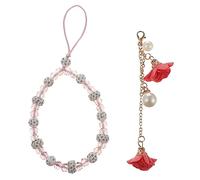 Angoily Correas Para Teléfonos Móviles Medusa Agarre Atar Encantos Correa De Teléfono Corta Colgante De Flor Gancho Talón Soga Pararse Decorativo Perla Poseedor Cristal Rosa