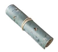 Angoily Cortina Enrollable Estuche para Lápices Estampado Retro de Grullas y Flores Hogar Azul Portalápices Estuche Enrollable para Bolígrafos