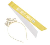 Angoily Diadema Banda Resistente de Cumpleaños para Mujer con Tiara de Princesa Dorada, Tejido y Rhinestones y Trabajo Fino para Celebraciones y Fiestas