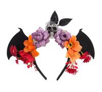 Angoily Diadema Negra para Halloween con Flores y Calavera, Banda de Cabello de Tejido Cómodo con Alas Nocturnas, Adecuada para Cosplay y Fiestas de Disfraces