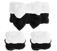 Angoily Diadema para Lavarse la Cara Pajarita Negra y Blanca Banda Ancha Elástica para Maquillaje y Cuidado Piel Set 6 Piezas 2 Diademas y 4 Pulseras Accesorios Cómodos y Flexibles