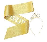 Angoily Diadema y Banda de Cumpleaños para Mujer con Tiara Dorada de Princesa Diadema Ajustable con Tocado Brillante de Gemas de Imitación Accesorio para Fiestas y Celebraciones de