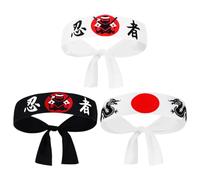 Angoily Diademas Japonesas para Hombre 3 Piezas Diadema Ninja de Poliéster Transpirable de Sushi y Karate Accesorios Deportivos para Uso Diario y Disfraces Ninja