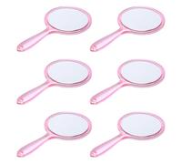 Angoily Espejo de Maquillaje Portátil de Mano 6 Piezas Espejo Redondo Doble Cara con Aumento 2X de Plástico Transparente y Rosa Compacto para Viaje y Uso Diario