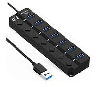 Angoily Hub USB con Puertos Múltiples y Control Independiente Adaptador Extensor USB De Alta Velocidad para Pc y Portátil con Indicador Led y Cable De Núcleo De Cobre Reforzado