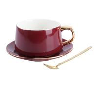 Angoily Juego de 2 Tazas de Café de Cerámica Hueso Platillo Vino Tinto 270Ml Juego para Té Tarde Bandeja para Vajilla Apto para Hogar Oficina y Cafetería